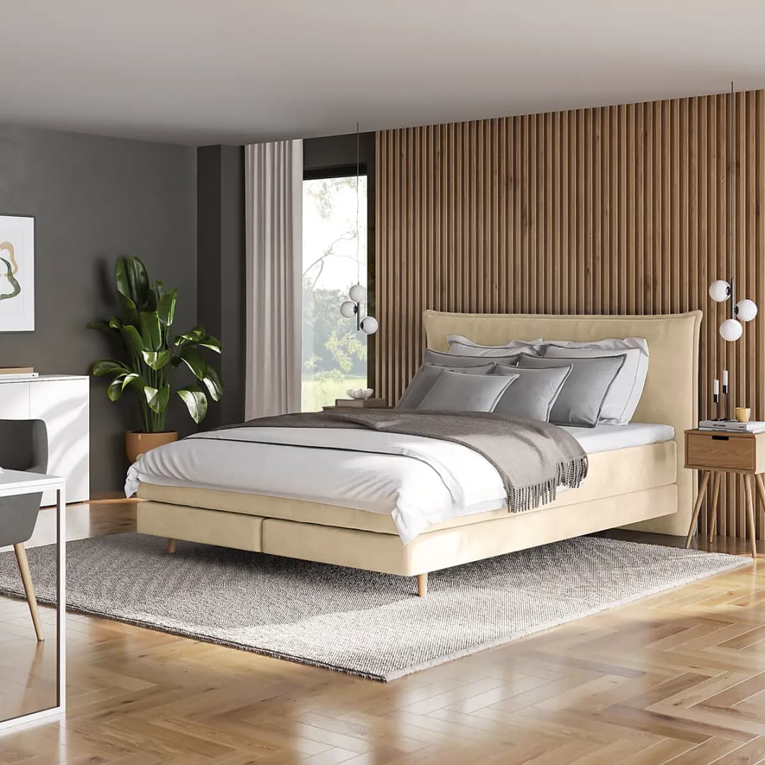 Boxspringbett Klassisch 140 x 200cm Samt Vaia Beige/Creme H2