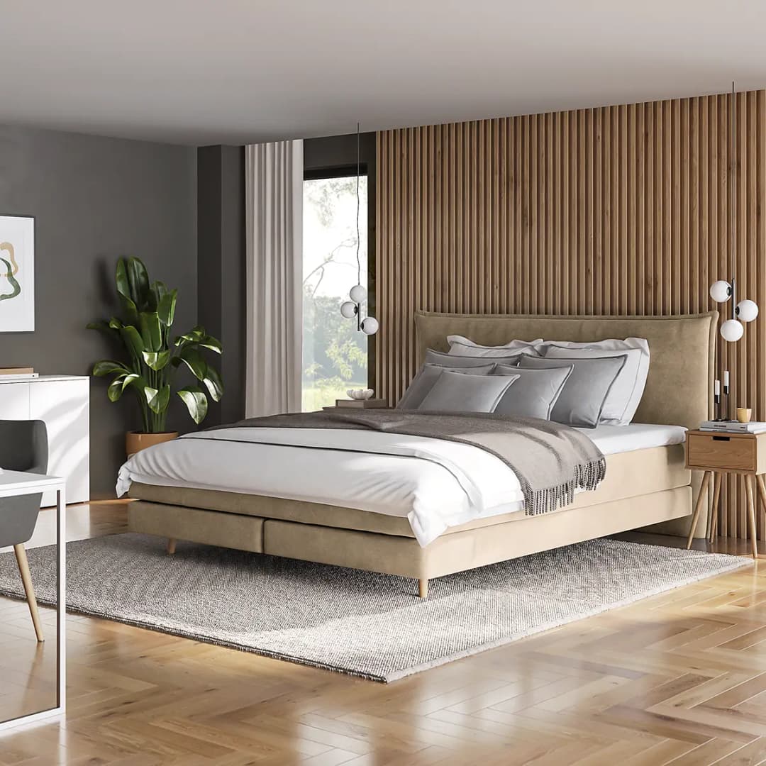 Boxspringbett Klassisch 180 x 200cm Samt Vaia Beige H2 | Beige