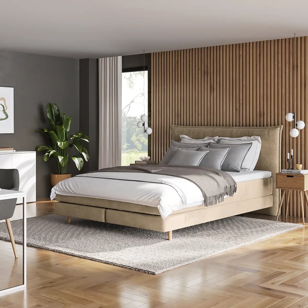 Boxspringbett Klassisch 160 x 200cm Samt Vaia Beige | Beige