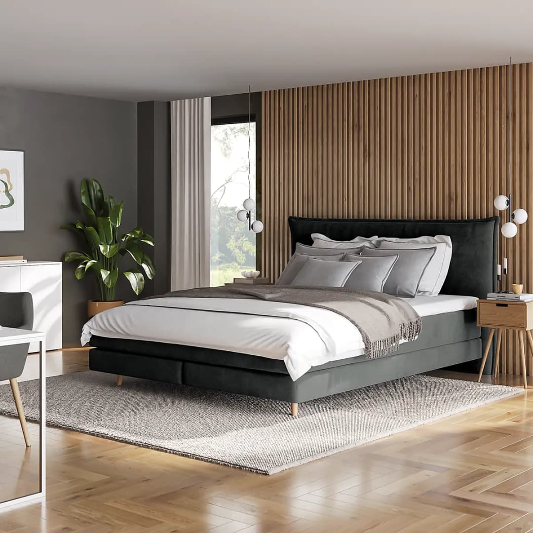 Boxspringbett Klassisch 180 x 200cm Samt Vaia Grau/Dunkelgrau