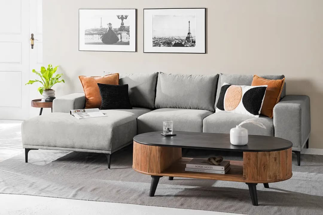 Ecksofa Grau/Grau Microfaser Hoku | Grau