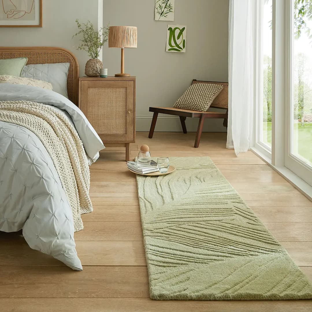 Wollteppich Lino Leaf Grün/Hellgrün 60 x 230cm Wolle | Grün