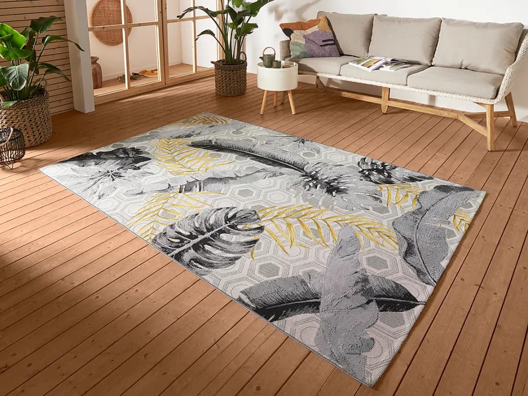 In-/Outdoor Teppich Gold Leaves Grau | Grau