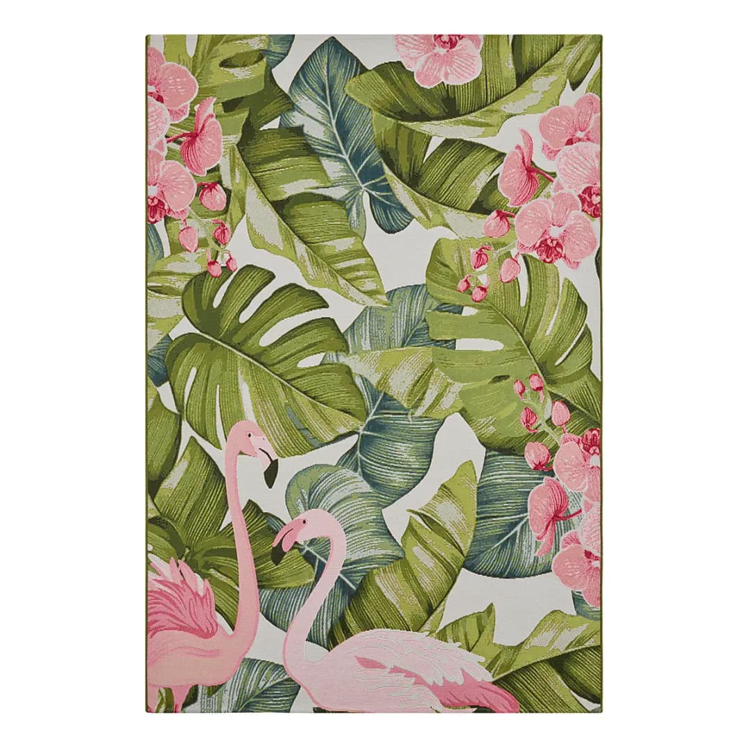 In-Outdoor Teppich Tropical Flamingo Grün | Grün
