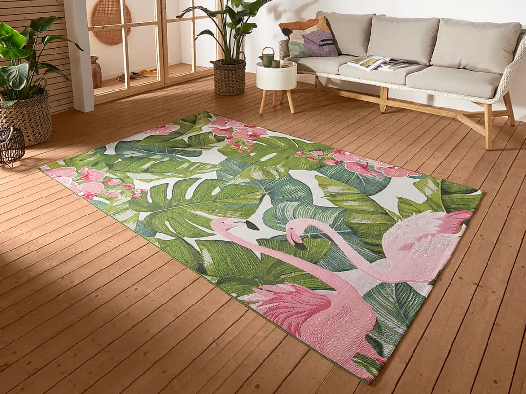 In-Outdoor Teppich Tropical Flamingo Grün | Grün