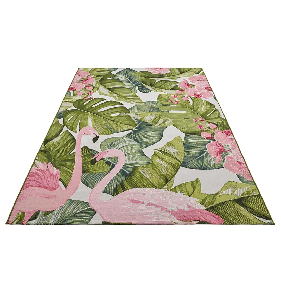 In-Outdoor Teppich Tropical Flamingo Grün | Grün