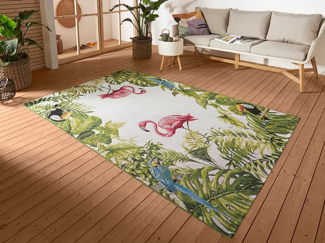 In-/Outdoor Teppich Tropical Birds Grün | Grün