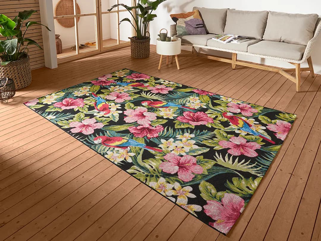 In-/Outdoor Teppich Tropical Feeling Schwarz | Schwarz