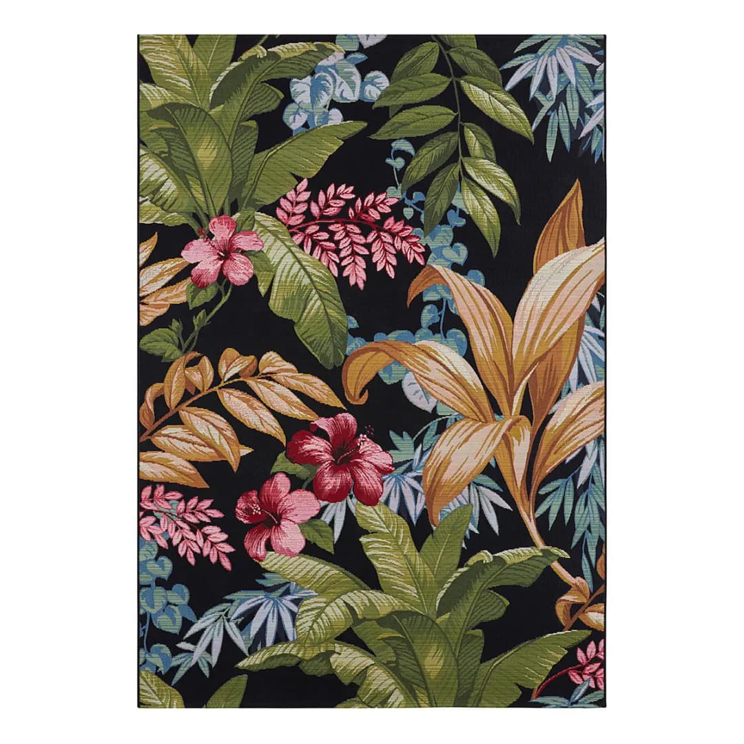 In-/Outdoor Teppich Tropical Flowers Schwarz | Schwarz