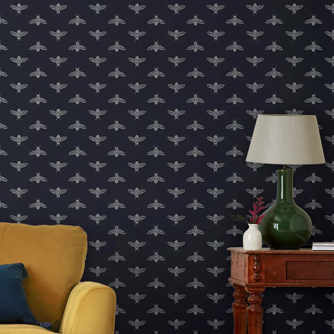 Vliestapete Block Print Bee | Blau