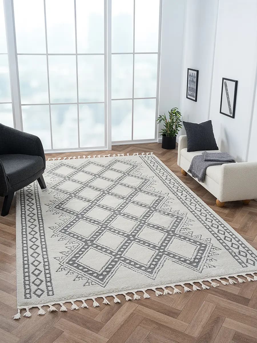 Hochflorteppich os 200 x 290cm Weiß/Schwarz | Mehrfarbig