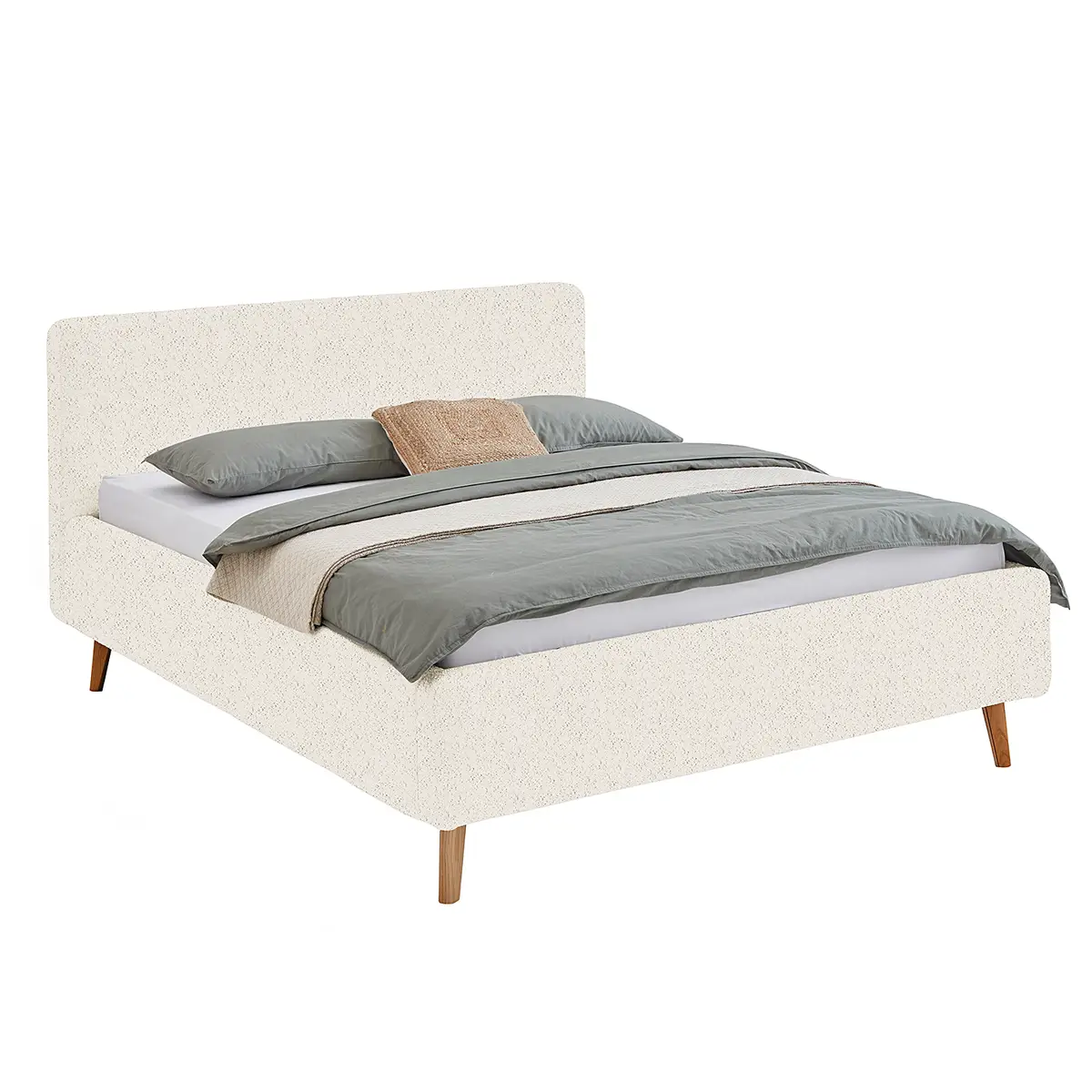Polsterbett MATTIS 180 x 200cm Bouclé Stoff Abby Weiß mit