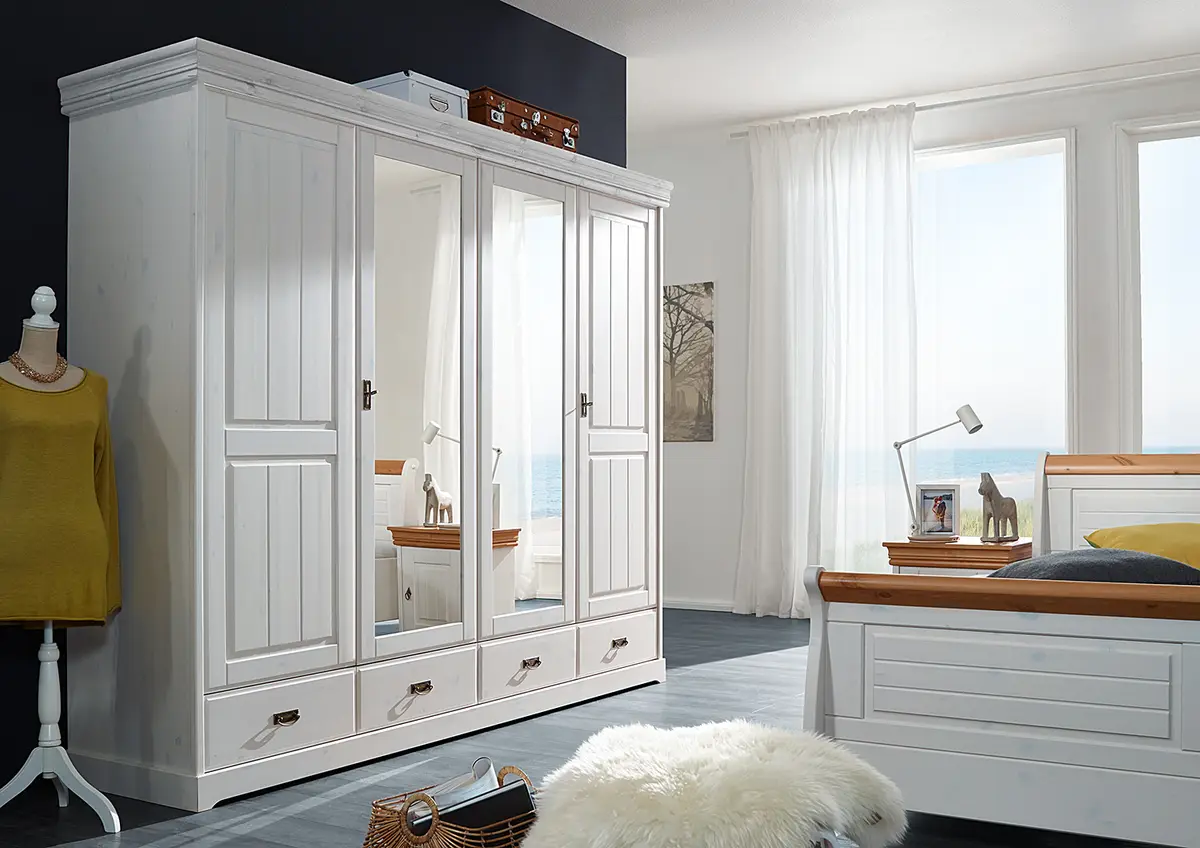 Massiver Drehtürenschrank Typ B 255cm Weiß/Kiefer Weiß | Weiß