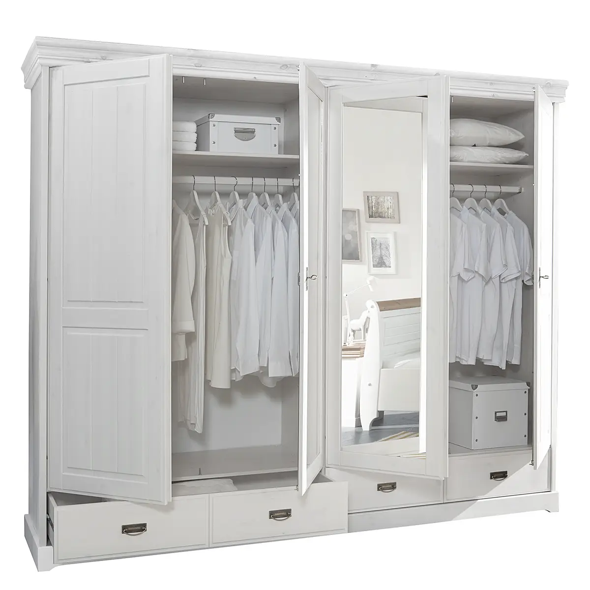 Massiver Drehtürenschrank Typ B 255cm Weiß/Kiefer Weiß | Weiß