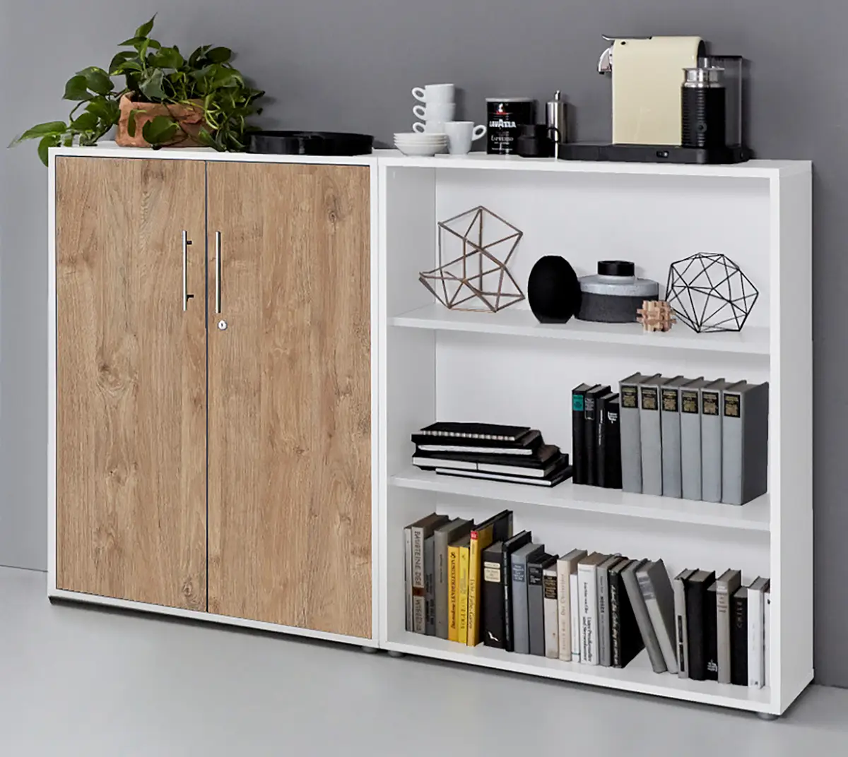 Aktenschrank 2-teilig | Holztöne
