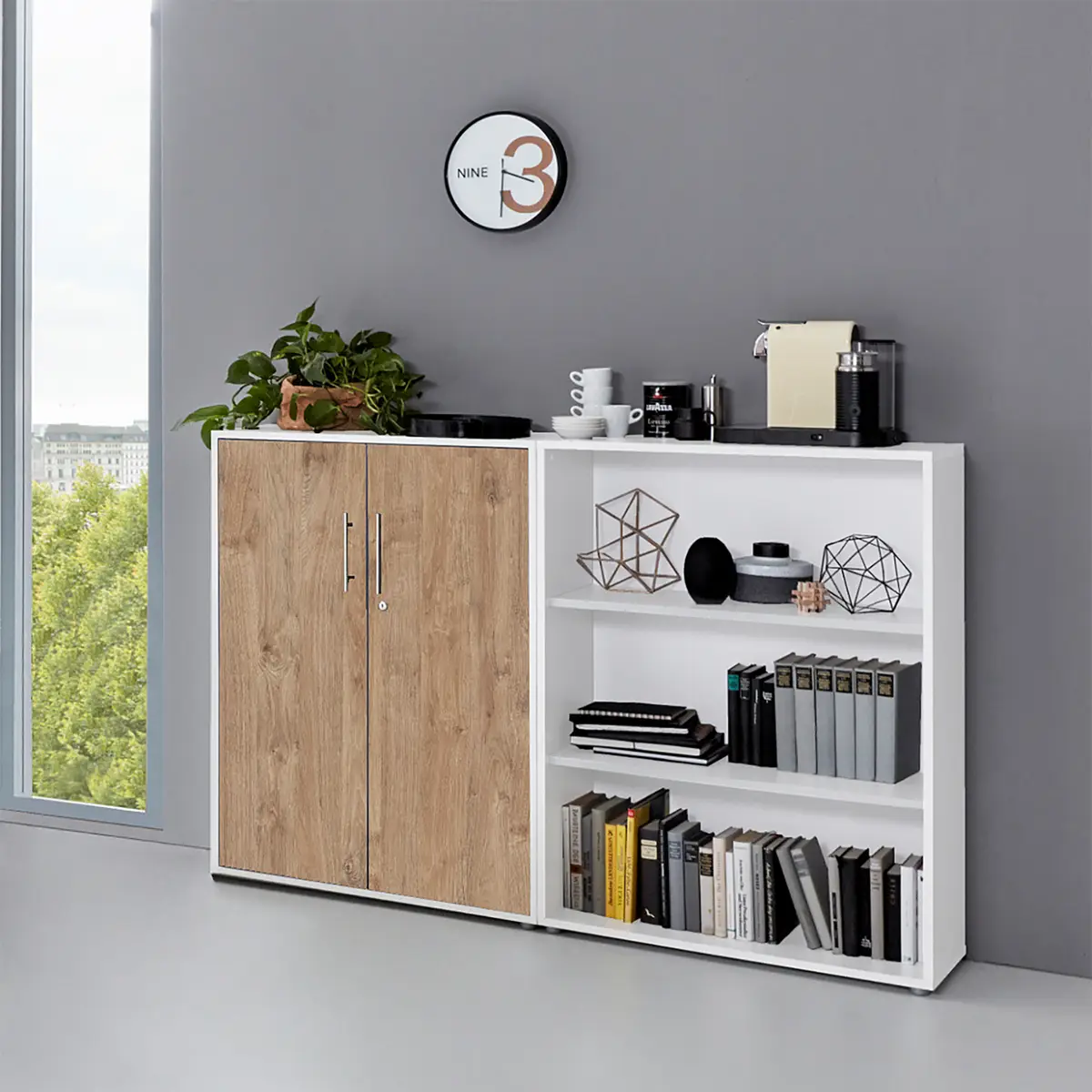 Aktenschrank 2-teilig | Holztöne