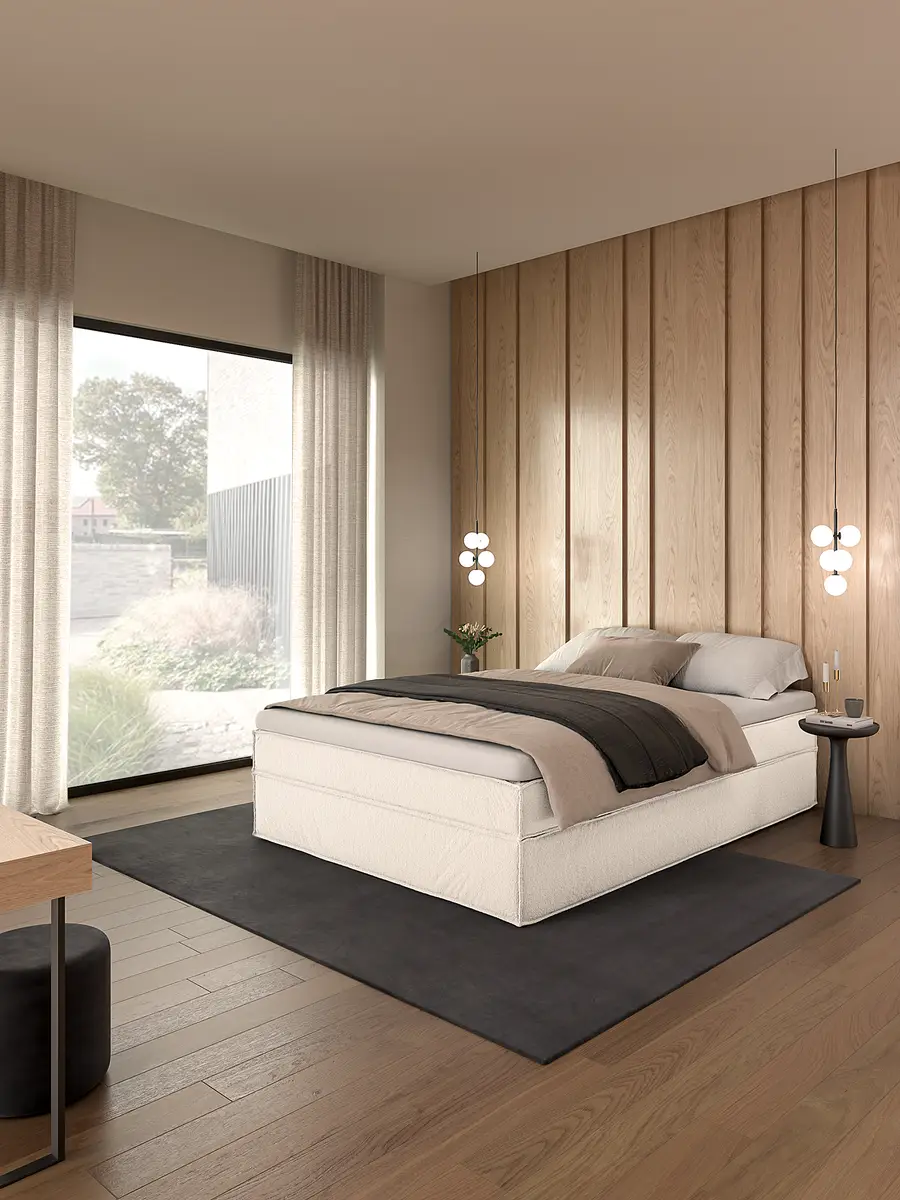 Premium Boxspringbett 140 x 200cm Strukturstoff Gesa Weiß/Weiß
