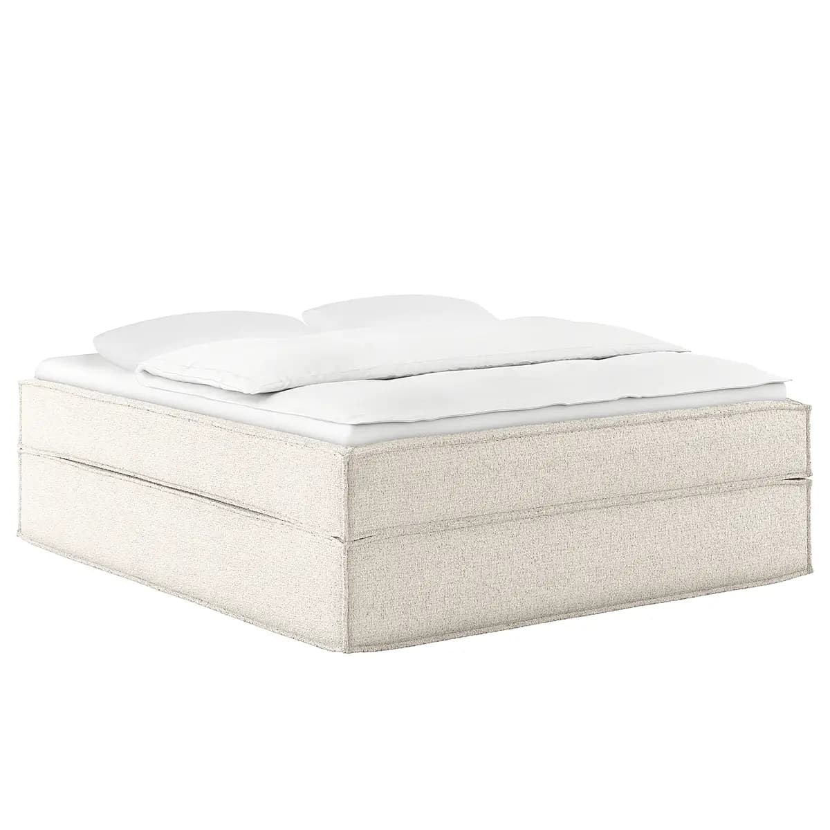 Premium Boxspringbett 200 x 200cm Strukturstoff Gesa Weiß/Weiß
