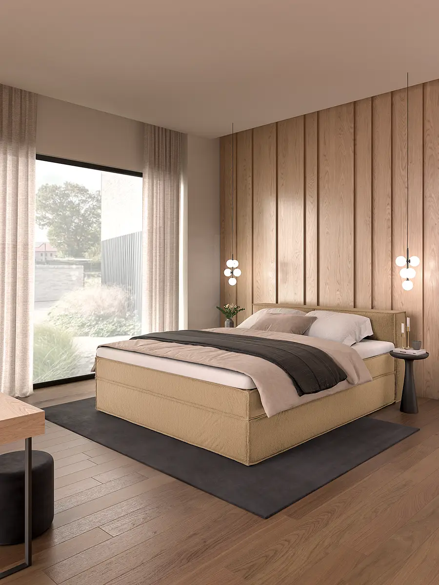 Premium Boxspringbett mit Kopfteil | Beige