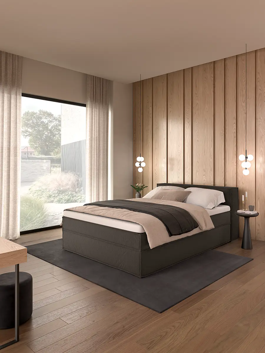 Premium Boxspringbett mit Kopfteil 140 x 200cm Strukturstoff