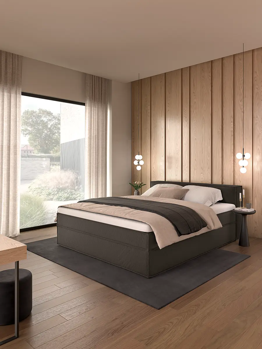 Premium Boxspringbett mit Kopfteil | Grau