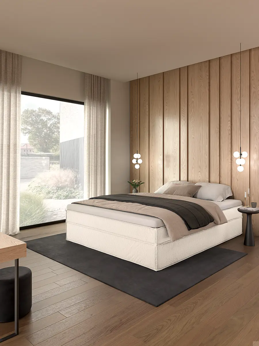 Premium Boxspringbett 180 x 200cm Strukturstoff Gesa Weiß/Weiß