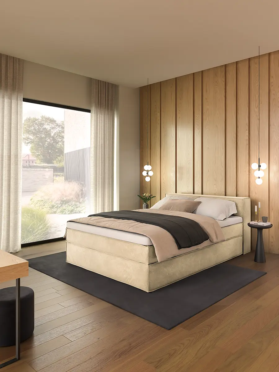 Premium Boxspringbett mit Kopfteil 140 x 200cm Samt Onoli Beige