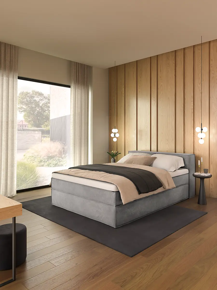 Premium Boxspringbett mit Kopfteil | Grau