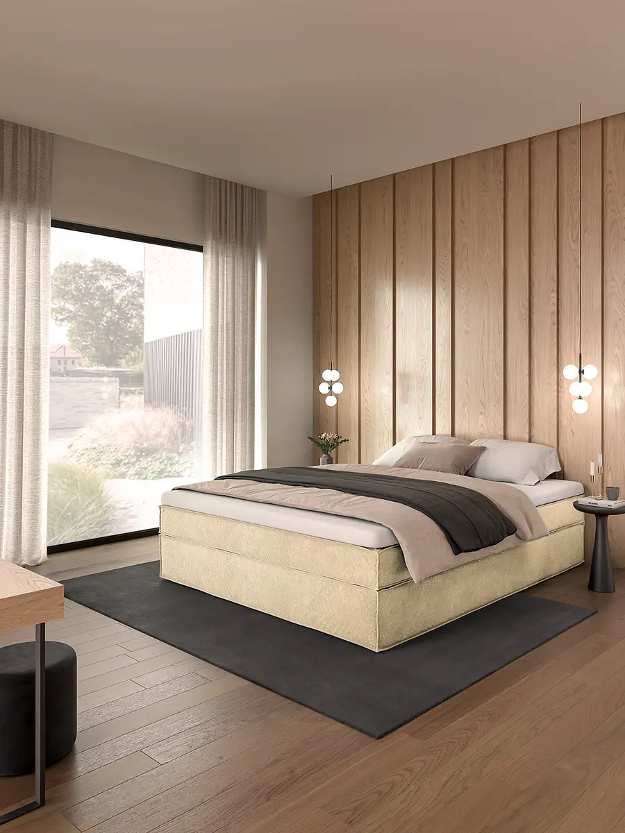 Premium Boxspringbett 180 x 200cm Samt Onoli Beige H2 | Beige