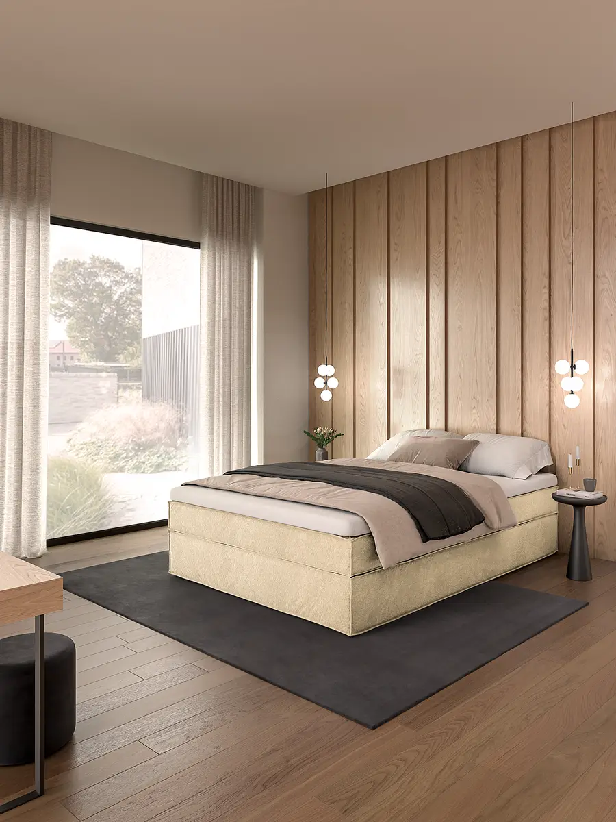 Premium Boxspringbett 160 x 200cm Samt Onoli Beige H2 | Beige