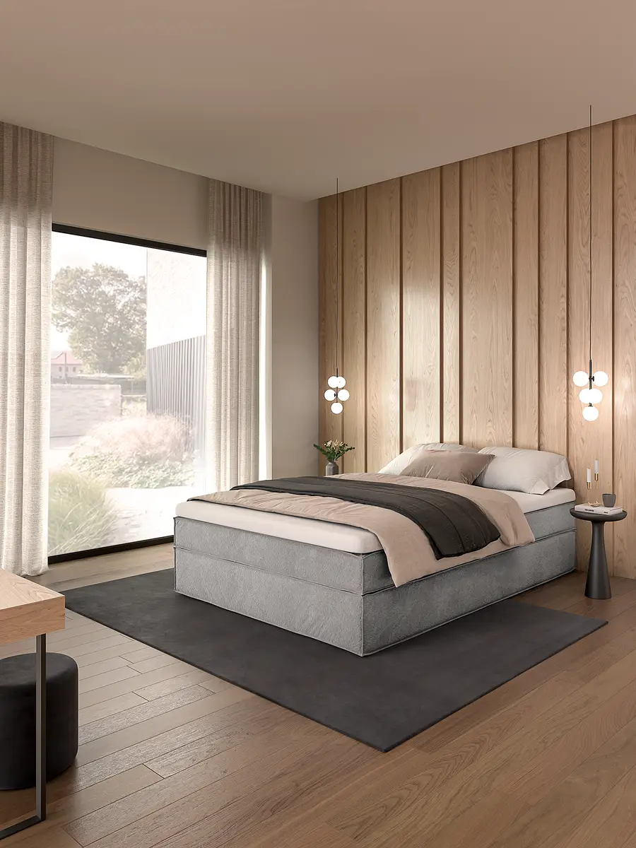 Premium Boxspringbett 160 x 200cm Samt Onoli Grau/Hellgrau H3