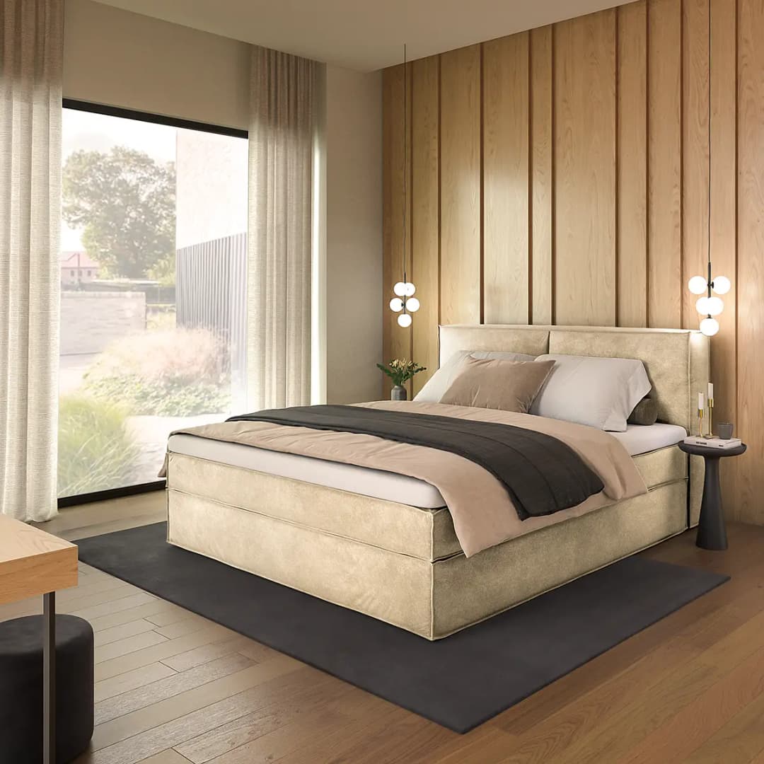 Premium Boxspringbett mit Kopfteil 180 x 200cm Samt Onoli Beige