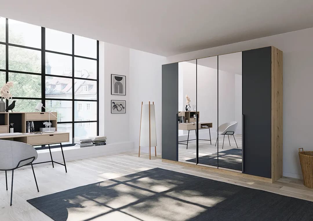 Drehtürenschrank Dark&Wood 226cm Braun/Grau mit Spiegeltür