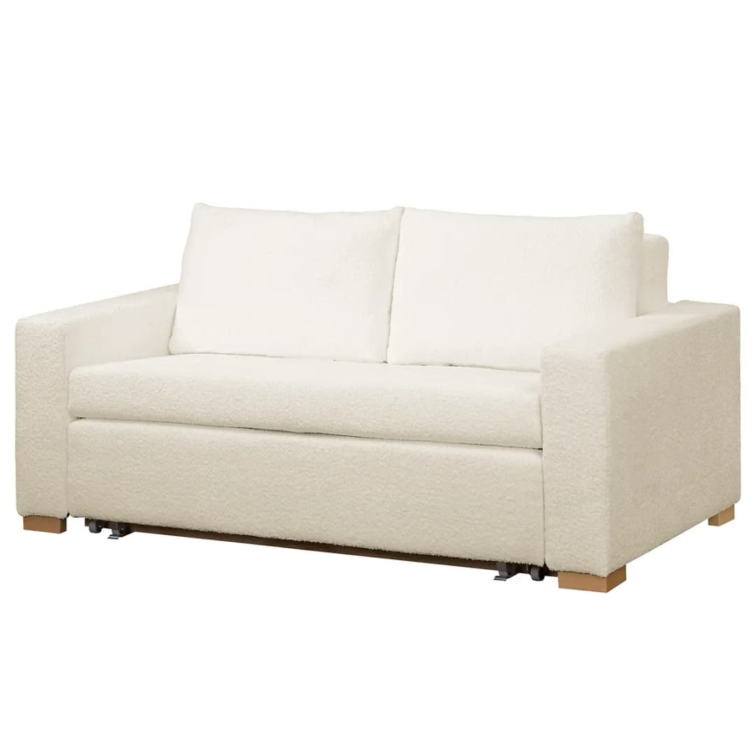 Schlafsofa Basic Weiß/Weiß Bouclé Stoff Abby | Weiß