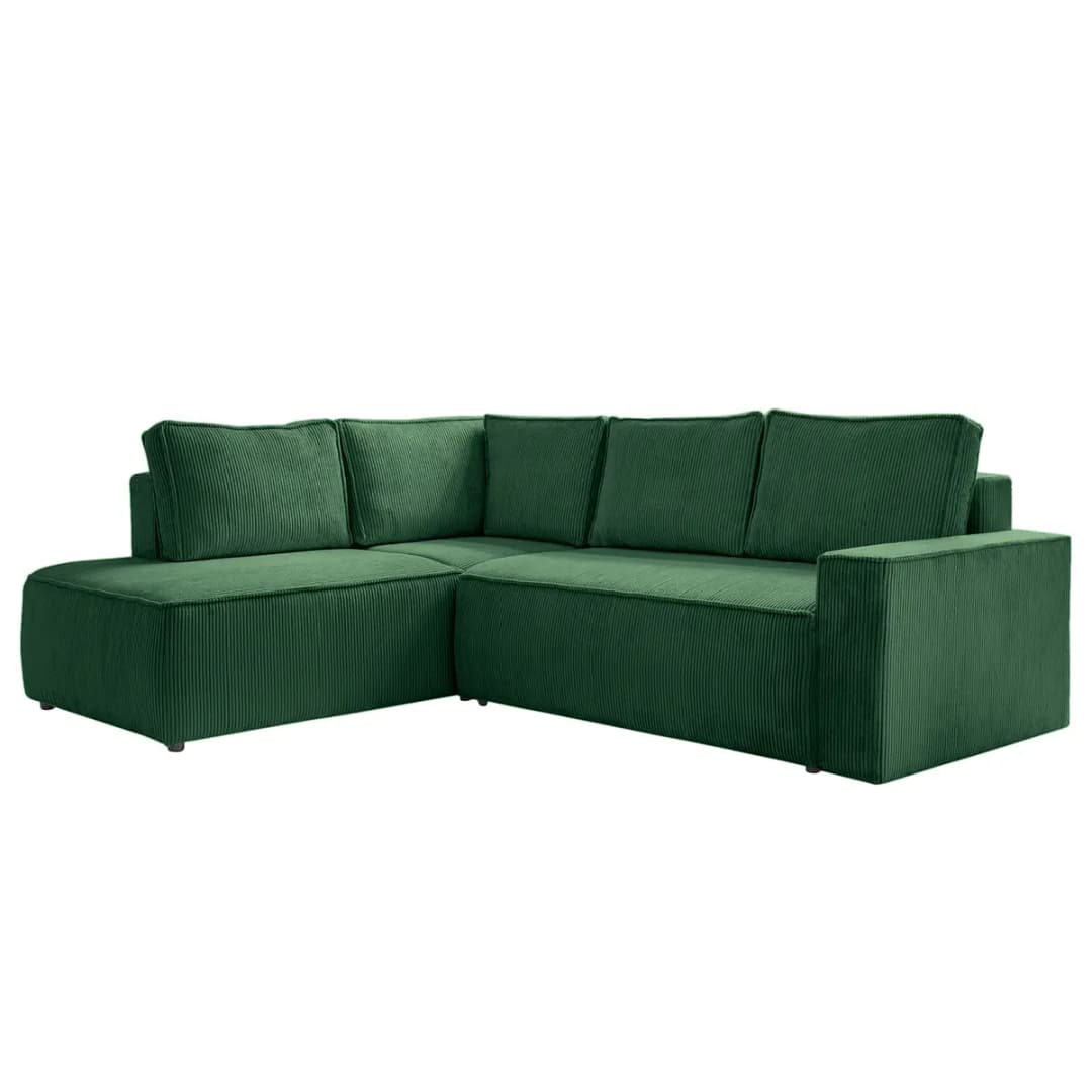 Ecksofa mit Ottomane Grün Cordstoff Poppy | Grün