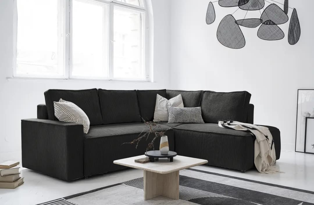 Ecksofa mit Ottomane Grau Cordstoff Poppy | Grau