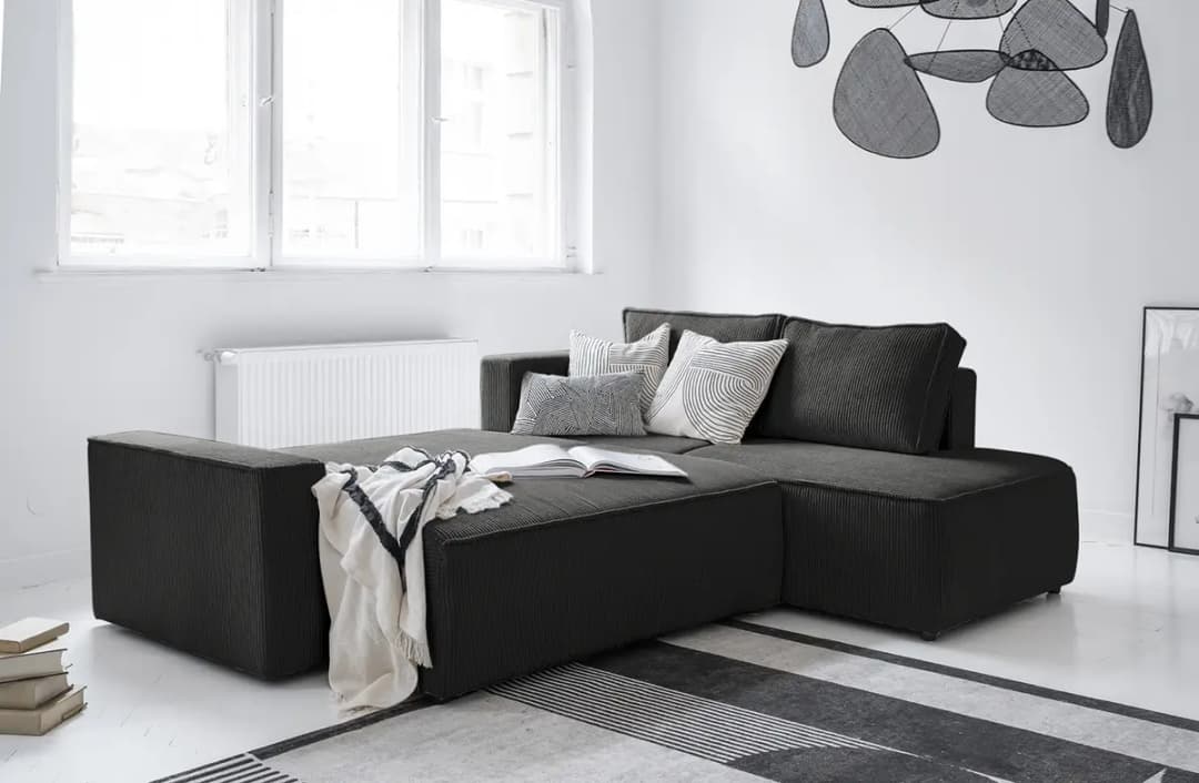 Ecksofa mit Ottomane Grau Cordstoff Poppy | Grau