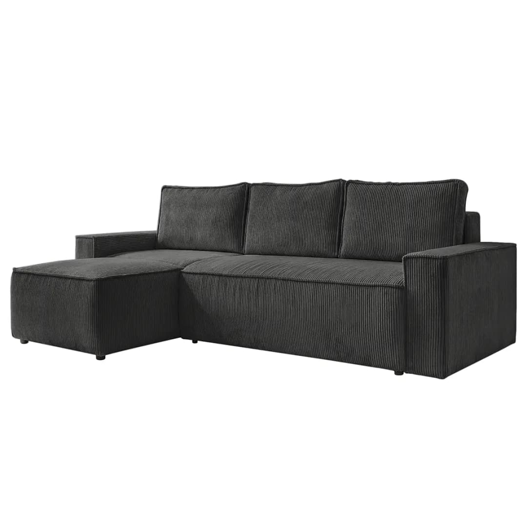 Ecksofa mit Longchair Grau Cordstoff Poppy | Grau