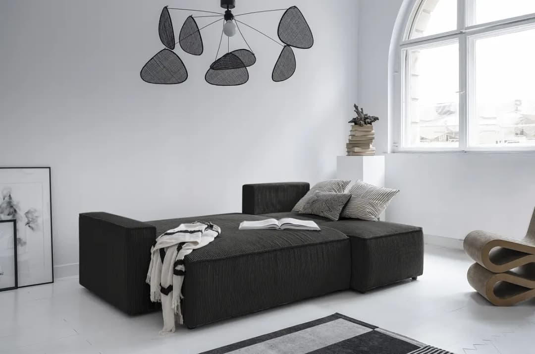 Ecksofa mit Longchair Grau Cordstoff Poppy | Grau