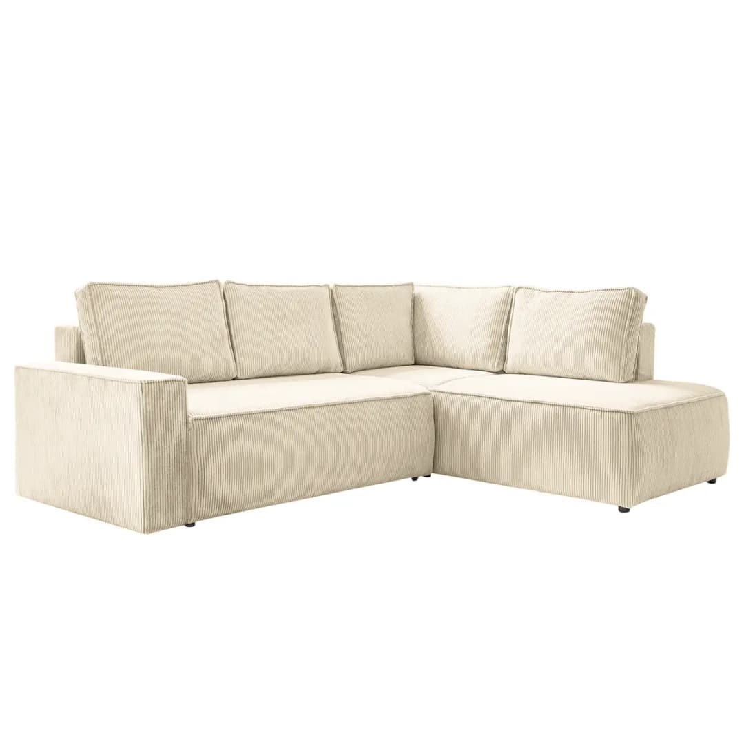 Ecksofa mit Ottomane Beige Cordstoff Poppy | Beige