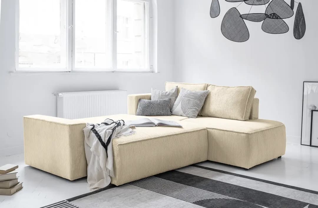 Ecksofa mit Ottomane Beige Cordstoff Poppy | Beige