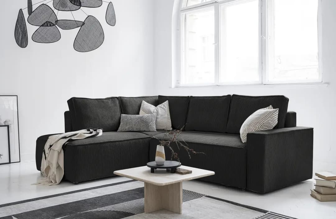 Ecksofa mit Ottomane Grau Cordstoff Poppy | Grau