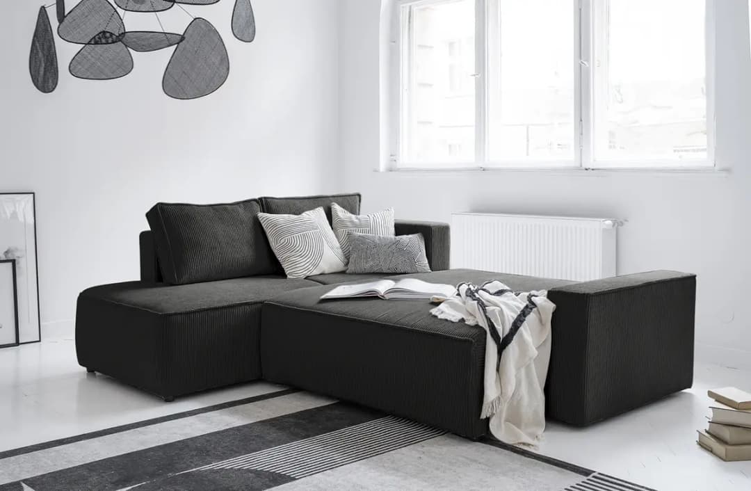 Ecksofa mit Ottomane Grau Cordstoff Poppy | Grau