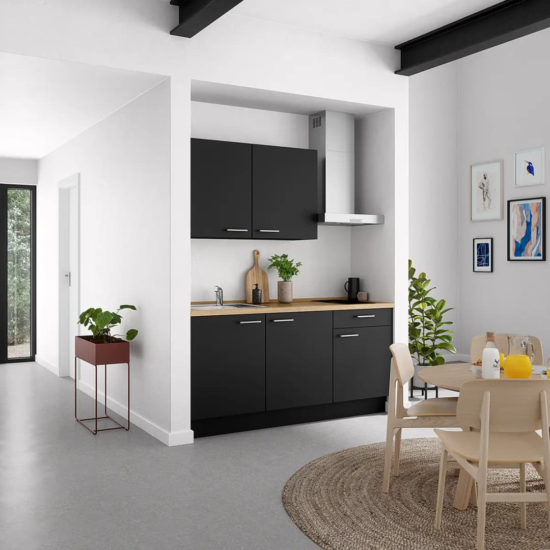 Küchenzeile Low-Line Touch Variante A 180cm | Schwarz