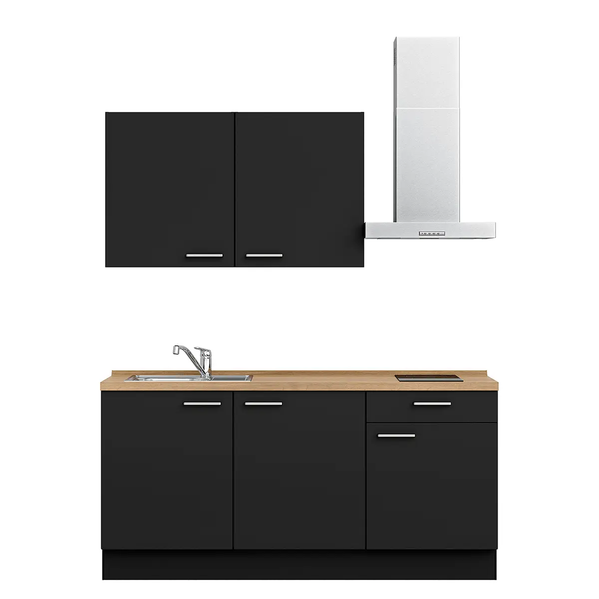 Küchenzeile Low-Line Touch Variante A 180cm | Schwarz