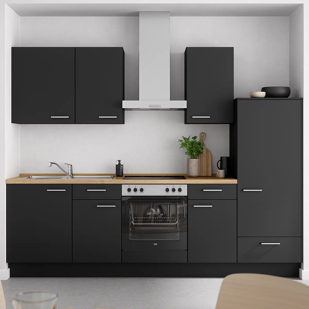 Küchenzeile Low-Line Touch Variante B 270cm | Schwarz