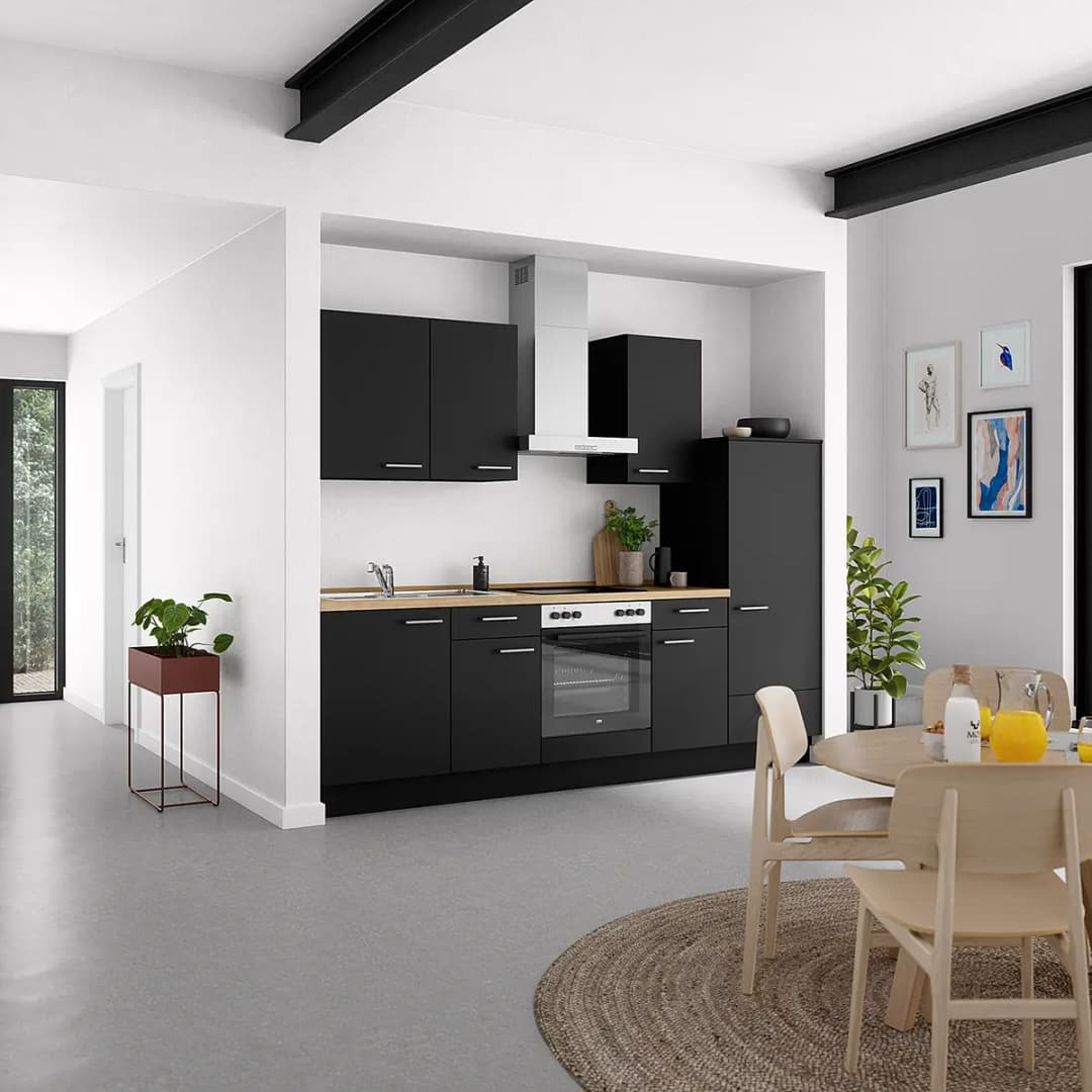 Küchenzeile Low-Line Touch Variante B 270cm | Schwarz