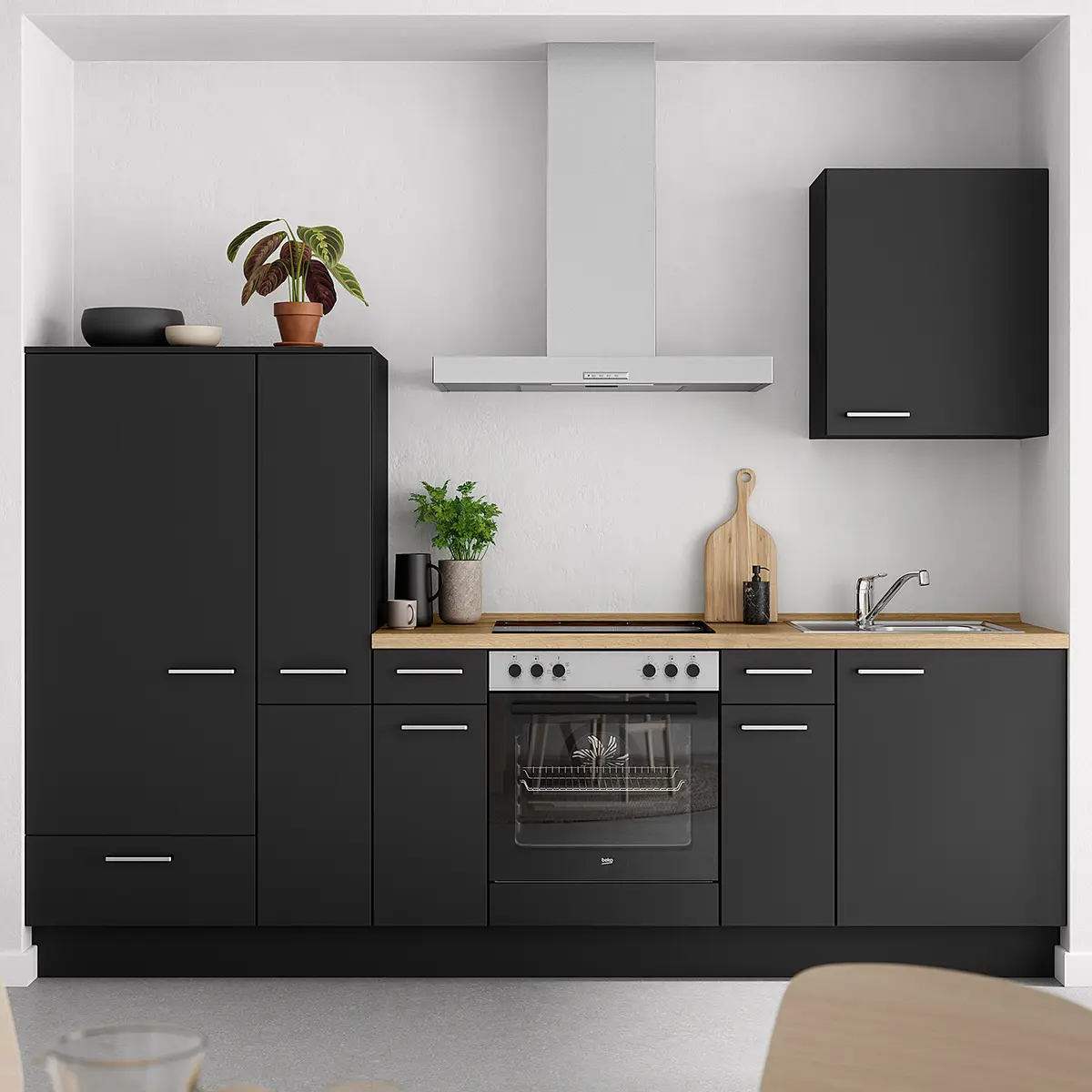 Küchenzeile Low-Line Touch Variante A 270cm | Schwarz