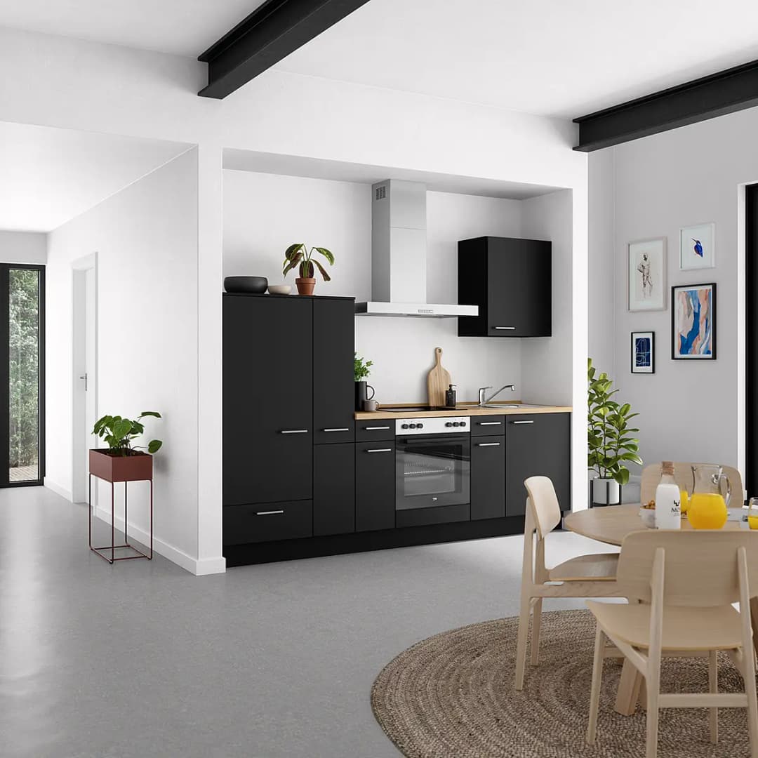 Küchenzeile Low-Line Touch Variante A 270cm | Schwarz