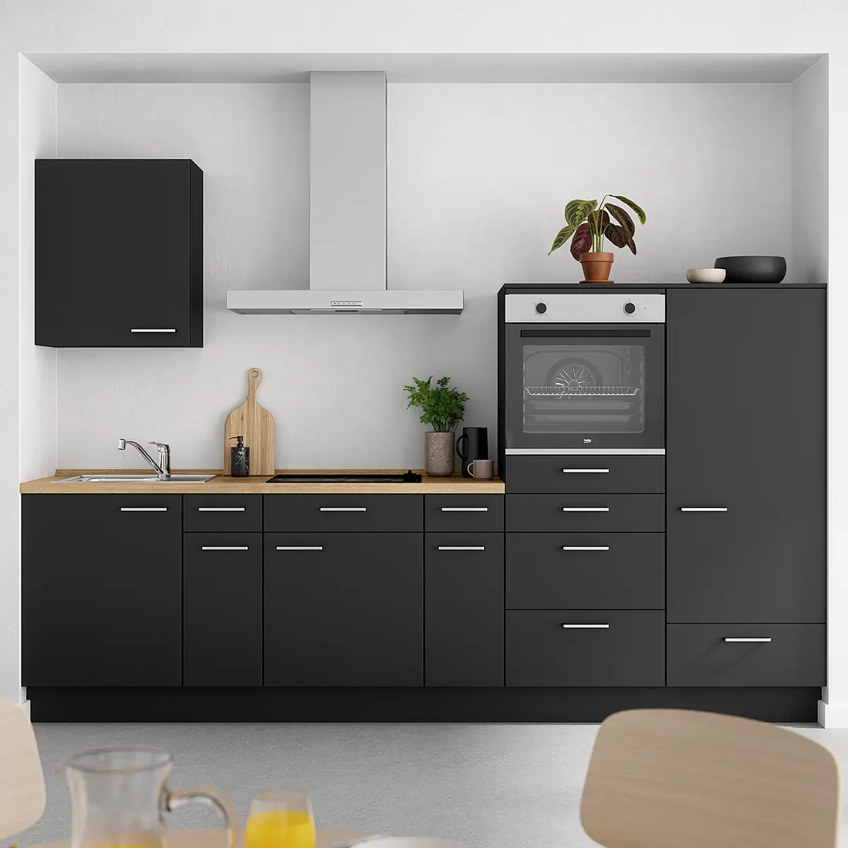 Küchenzeile Low-Line Touch Variante D | Schwarz